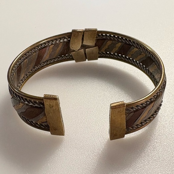 Vintage Mixed Metal Bohemian Copper Brass Silver Tone Cuff Bracelet Bangle - Picture 5 of 16